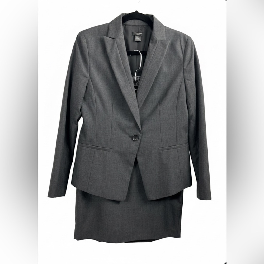 Ann Taylor Petite Gray Wool Blend Skirt Suit